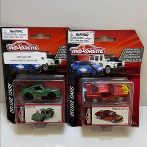 Majorette Deluxe Cars Set - Green Porsche & Red Ford